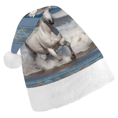 FHECVBN Weihnachtsmütze für Erwachsene, weißes Pferd, das auf dem Meer läuft, bedruckt, Weihnachtsmannmütze, Weihnachtsmütze für Uni, Neujahr, festliche Party FHECVBN Weihnachtsmütze für Erwachsene, weißes Pferd, das auf dem Meer läuft, bedruckt, Weihnachtsmannmütze, Weihnachtsmütze für Uni, Neujahr, festliche Party von FHECVBN
