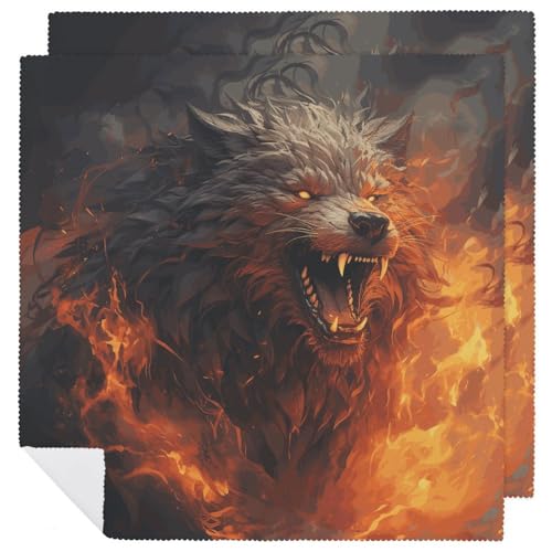 Stoffservietten, saugfähig, 2 Stück, waschbare Servietten, Wilder Wolf im Feuer, dekorative Stoffserviette, Tischzubehör für Partys, Hochzeiten, Cocktails Stoffservietten, saugfähig, 2 Stück, waschbare Servietten, Wilder Wolf im Feuer, dekorative Stoffserviette, Tischzubehör für Partys, Hochzeiten, Cocktails von FHECVBN