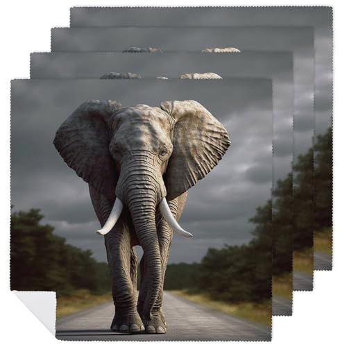 Stoffservietten, saugfähig, 4 Stück, waschbar, 3D-Elefant, dekorative Stoffservietten, Tischzubehör für Partys, Hochzeiten, Cocktails, 4 Stück Stoffservietten, saugfähig, 4 Stück, waschbar, 3D-Elefant, dekorative Stoffservietten, Tischzubehör für Partys, Hochzeiten, Cocktails, 4 Stück von FHECVBN