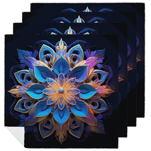 Stoffservietten, saugfähig, 4 Stück, waschbar, rechteckig, Mandala, dekorative Stoffservietten, Tischzubehör für Partys, Hochzeiten, Cocktails, 4 Stück Stoffservietten, saugfähig, 4 Stück, waschbar, rechteckig, Mandala, dekorative Stoffservietten, Tischzubehör für Partys, Hochzeiten, Cocktails, 4 Stück von FHECVBN