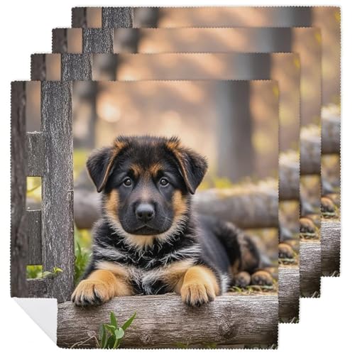 Stoffservietten, saugfähig, 4 Stück, waschbare Servietten, Deutscher Schäferhund, Welpe, dekorative Stoffserviette, Tischzubehör für Partys, Hochzeiten, Cocktails Stoffservietten, saugfähig, 4 Stück, waschbare Servietten, Deutscher Schäferhund, Welpe, dekorative Stoffserviette, Tischzubehör für Partys, Hochzeiten, Cocktails von FHECVBN