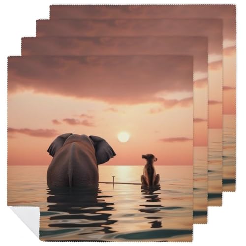 Stoffservietten, saugfähig, 4 Stück, waschbare Servietten, Elefant und Hund, dekorative Stoffservietten, Tischzubehör für Partys, Hochzeiten, Cocktails Stoffservietten, saugfähig, 4 Stück, waschbare Servietten, Elefant und Hund, dekorative Stoffservietten, Tischzubehör für Partys, Hochzeiten, Cocktails von FHECVBN