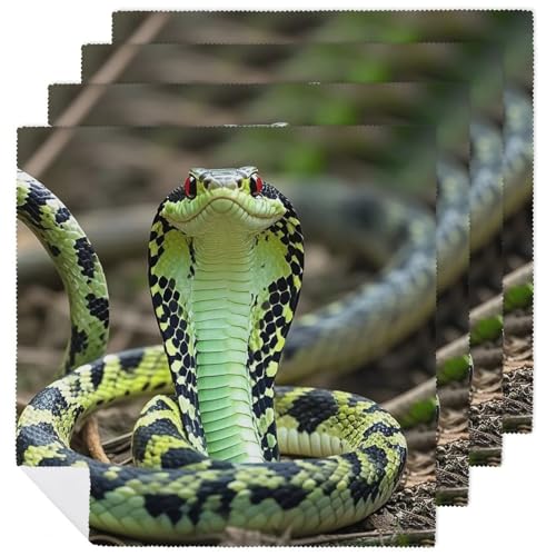 Stoffservietten, saugfähig, 4 Stück, waschbare Servietten, Kobra, Schlange, dekorative Stoffserviette, Tischzubehör für Partys, Hochzeiten, Cocktails, 4 Stück Stoffservietten, saugfähig, 4 Stück, waschbare Servietten, Kobra, Schlange, dekorative Stoffserviette, Tischzubehör für Partys, Hochzeiten, Cocktails, 4 Stück von FHECVBN