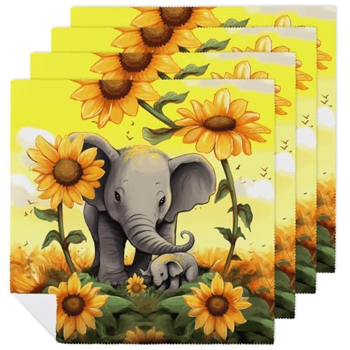 Stoffservietten, saugfähig, 4 Stück, waschbare Servietten, Mutter, Elefant, Sonnenblumen, dekorative Stoffserviette, Tischzubehör für Partys, Hochzeiten, Cocktails Stoffservietten, saugfähig, 4 Stück, waschbare Servietten, Mutter, Elefant, Sonnenblumen, dekorative Stoffserviette, Tischzubehör für Partys, Hochzeiten, Cocktails von FHECVBN