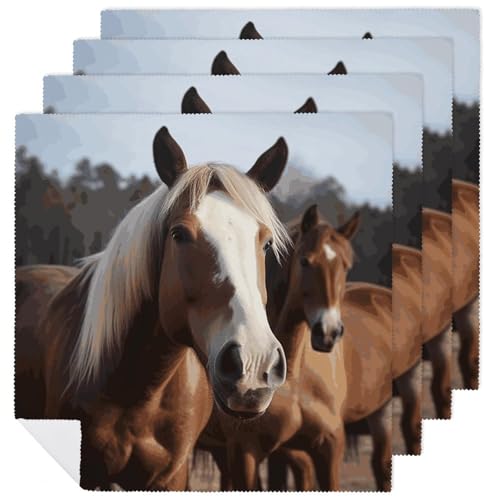 Stoffservietten, saugfähig, 4 Stück, waschbare Servietten, Pferde, Tiere, dekorative Stoffserviette, Tischzubehör für Partys, Hochzeiten, Cocktails, 4 Stück Stoffservietten, saugfähig, 4 Stück, waschbare Servietten, Pferde, Tiere, dekorative Stoffserviette, Tischzubehör für Partys, Hochzeiten, Cocktails, 4 Stück von FHECVBN