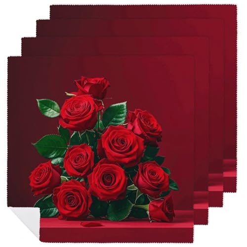 Stoffservietten, saugfähig, 4 Stück, waschbare Servietten, Rot und Rosen, dekorative Stoffservietten, Tischzubehör für Partys, Hochzeiten, Cocktails Stoffservietten, saugfähig, 4 Stück, waschbare Servietten, Rot und Rosen, dekorative Stoffservietten, Tischzubehör für Partys, Hochzeiten, Cocktails von FHECVBN