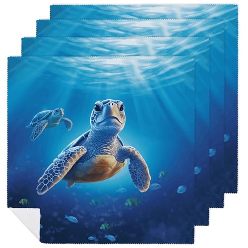 Stoffservietten, saugfähig, 4 Stück, waschbare Servietten, Schildkröte in blauem Wasser, dekorative Stoffservietten, Tischzubehör für Partys, Hochzeiten, Cocktails Stoffservietten, saugfähig, 4 Stück, waschbare Servietten, Schildkröte in blauem Wasser, dekorative Stoffservietten, Tischzubehör für Partys, Hochzeiten, Cocktails von FHECVBN