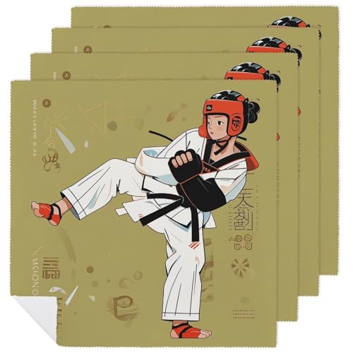 Stoffservietten, saugfähig, 4 Stück, waschbare Servietten, Taekwondo-Design, dekorative Stoffservietten, Tischzubehör für Partys, Hochzeiten, Cocktails Stoffservietten, saugfähig, 4 Stück, waschbare Servietten, Taekwondo-Design, dekorative Stoffservietten, Tischzubehör für Partys, Hochzeiten, Cocktails von FHECVBN