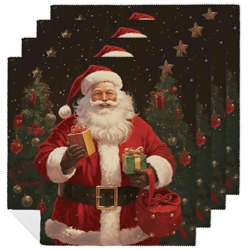 Stoffservietten, saugfähig, 4 Stück, waschbare Servietten, Weihnachtsmann, dekorative Stoffservietten, Tischzubehör für Partys, Hochzeiten, Cocktails Stoffservietten, saugfähig, 4 Stück, waschbare Servietten, Weihnachtsmann, dekorative Stoffservietten, Tischzubehör für Partys, Hochzeiten, Cocktails von FHECVBN