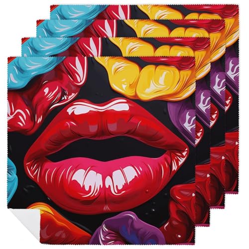 Stoffservietten, saugfähig, 4 Stück, waschbare Servietten, bunte Lippen, dekorative Stoffservietten, Tischzubehör für Partys, Hochzeiten, Cocktails Stoffservietten, saugfähig, 4 Stück, waschbare Servietten, bunte Lippen, dekorative Stoffservietten, Tischzubehör für Partys, Hochzeiten, Cocktails von FHECVBN