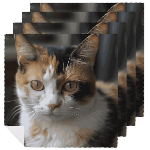 Stoffservietten, saugfähig, 4 Stück, waschbare Servietten, eine Katze, dekorative Stoffserviette, Tischzubehör für Partys, Hochzeiten, Cocktails Stoffservietten, saugfähig, 4 Stück, waschbare Servietten, eine Katze, dekorative Stoffserviette, Tischzubehör für Partys, Hochzeiten, Cocktails von FHECVBN