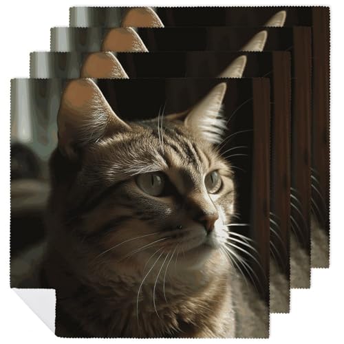 Stoffservietten, saugfähig, 4 Stück, waschbare Servietten, getigerte Katze, dekorative Stoffservietten, Tischzubehör für Partys, Hochzeiten, Cocktails Stoffservietten, saugfähig, 4 Stück, waschbare Servietten, getigerte Katze, dekorative Stoffservietten, Tischzubehör für Partys, Hochzeiten, Cocktails von FHECVBN