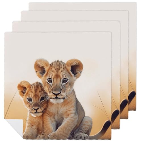 Stoffservietten, saugfähig, 4 Stück, waschbare Servietten, kleiner Löwe, dekorative Stoffserviette, Tischzubehör für Partys, Hochzeiten, Cocktails, 4 Stück Stoffservietten, saugfähig, 4 Stück, waschbare Servietten, kleiner Löwe, dekorative Stoffserviette, Tischzubehör für Partys, Hochzeiten, Cocktails, 4 Stück von FHECVBN