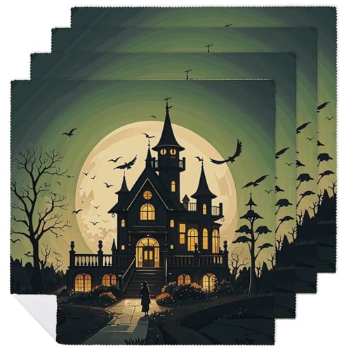 Stoffservietten, saugfähig, 4 Stück, waschbare Servietten, schwarz, Spukhaus, dekorative Stoffserviette, Tischzubehör für Partys, Hochzeiten, Cocktails, 4 Stück Stoffservietten, saugfähig, 4 Stück, waschbare Servietten, schwarz, Spukhaus, dekorative Stoffserviette, Tischzubehör für Partys, Hochzeiten, Cocktails, 4 Stück von FHECVBN