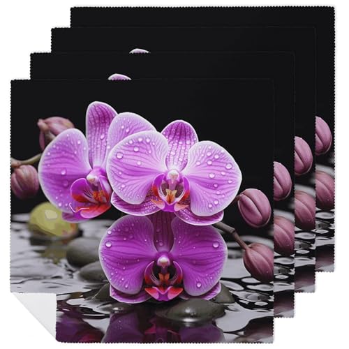 Stoffservietten, saugfähig, 4 Stück, waschbare Servietten, violette Orchidee, dekorative Stoffservietten, Tischzubehör für Partys, Hochzeiten, Cocktails Stoffservietten, saugfähig, 4 Stück, waschbare Servietten, violette Orchidee, dekorative Stoffservietten, Tischzubehör für Partys, Hochzeiten, Cocktails von FHECVBN