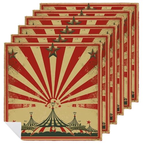 Stoffservietten, saugfähig, 6 Stück, waschbar, Vintage, Zirkushintergrund, dekorative Stoffservietten, Tischzubehör für Partys, Hochzeiten, Cocktails, 6 Stück Stoffservietten, saugfähig, 6 Stück, waschbar, Vintage, Zirkushintergrund, dekorative Stoffservietten, Tischzubehör für Partys, Hochzeiten, Cocktails, 6 Stück von FHECVBN