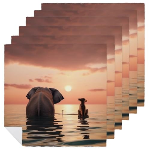 Stoffservietten, saugfähig, 6 Stück, waschbare Servietten, Elefant und Hund, dekorative Stoffservietten, Tischzubehör für Partys, Hochzeiten, Cocktails von FHECVBN