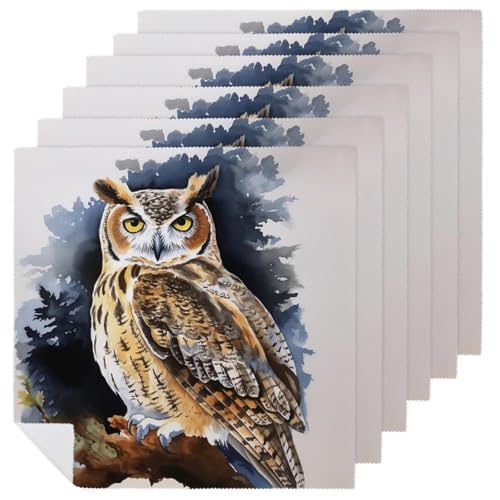 Stoffservietten, saugfähig, 6 Stück, waschbare Servietten, Eule, dekorative Stoffserviette, Tischzubehör für Partys, Hochzeiten, Cocktails, 6 Stück Stoffservietten, saugfähig, 6 Stück, waschbare Servietten, Eule, dekorative Stoffserviette, Tischzubehör für Partys, Hochzeiten, Cocktails, 6 Stück von FHECVBN
