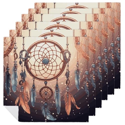 Stoffservietten, saugfähig, 6 Stück, waschbare Servietten, Indianer-Traumfänger, dekorative Stoffservietten, Tischzubehör für Partys, Hochzeiten, Cocktails, 6 Stück Stoffservietten, saugfähig, 6 Stück, waschbare Servietten, Indianer-Traumfänger, dekorative Stoffservietten, Tischzubehör für Partys, Hochzeiten, Cocktails, 6 Stück von FHECVBN