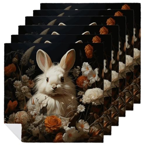 Stoffservietten, saugfähig, 6 Stück, waschbare Servietten, Kaninchen und Blumen, dekorative Stoffservietten, Tischzubehör für Partys, Hochzeiten, Cocktails Stoffservietten, saugfähig, 6 Stück, waschbare Servietten, Kaninchen und Blumen, dekorative Stoffservietten, Tischzubehör für Partys, Hochzeiten, Cocktails von FHECVBN