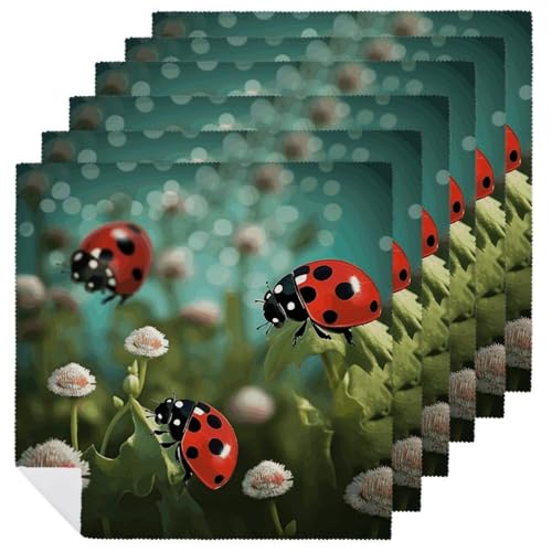 Stoffservietten, saugfähig, 6 Stück, waschbare Servietten, Marienkäfer, Landschaft, dekorative Stoffservietten, Tischzubehör für Partys, Hochzeiten, Cocktails Stoffservietten, saugfähig, 6 Stück, waschbare Servietten, Marienkäfer, Landschaft, dekorative Stoffservietten, Tischzubehör für Partys, Hochzeiten, Cocktails von FHECVBN