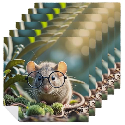 Stoffservietten, saugfähig, 6 Stück, waschbare Servietten, Meerschweinchen-Maus mit Brille, dekorative Stoffserviette, Tischzubehör für Partys, Hochzeiten, Cocktails Stoffservietten, saugfähig, 6 Stück, waschbare Servietten, Meerschweinchen-Maus mit Brille, dekorative Stoffserviette, Tischzubehör für Partys, Hochzeiten, Cocktails von FHECVBN