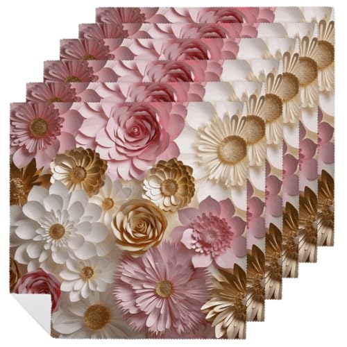 Stoffservietten, saugfähig, 6 Stück, waschbare Servietten, Rosa, Weiß, Gold, Blumen, dekorative Stoffserviette, Tischzubehör für Partys, Hochzeiten, Cocktails Stoffservietten, saugfähig, 6 Stück, waschbare Servietten, Rosa, Weiß, Gold, Blumen, dekorative Stoffserviette, Tischzubehör für Partys, Hochzeiten, Cocktails von FHECVBN
