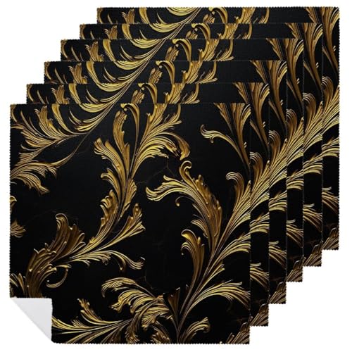 Stoffservietten, saugfähig, 6 Stück, waschbare Servietten, Schwarz und Gold, dekorative Stoffservietten, Tischzubehör für Partys, Hochzeiten, Cocktails Stoffservietten, saugfähig, 6 Stück, waschbare Servietten, Schwarz und Gold, dekorative Stoffservietten, Tischzubehör für Partys, Hochzeiten, Cocktails von FHECVBN