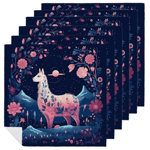 Stoffservietten, saugfähig, 6 Stück, waschbare Servietten, Sternennacht, Alpaka, dekorative Stoffservietten, Tischzubehör für Partys, Hochzeiten, Cocktails von FHECVBN