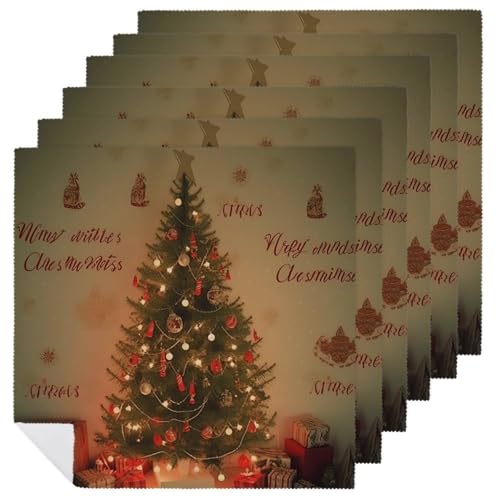 Stoffservietten, saugfähig, 6 Stück, waschbare Servietten, Weihnachtsbaum, dekorative Stoffservietten, Tischzubehör für Partys, Hochzeiten, Cocktails, 6 Stück Stoffservietten, saugfähig, 6 Stück, waschbare Servietten, Weihnachtsbaum, dekorative Stoffservietten, Tischzubehör für Partys, Hochzeiten, Cocktails, 6 Stück von FHECVBN