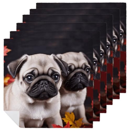 Stoffservietten, saugfähig, 6 Stück, waschbare Servietten, Welpen, Mops, dekorative Stoffserviette, Tischzubehör für Partys, Hochzeiten, Cocktails, 6 Stück Stoffservietten, saugfähig, 6 Stück, waschbare Servietten, Welpen, Mops, dekorative Stoffserviette, Tischzubehör für Partys, Hochzeiten, Cocktails, 6 Stück von FHECVBN