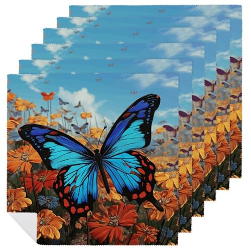 Stoffservietten, saugfähig, 6 Stück, waschbare Servietten, großer Schmetterling, dekorative Stoffservietten, Tischzubehör für Partys, Hochzeiten, Cocktails Stoffservietten, saugfähig, 6 Stück, waschbare Servietten, großer Schmetterling, dekorative Stoffservietten, Tischzubehör für Partys, Hochzeiten, Cocktails von FHECVBN