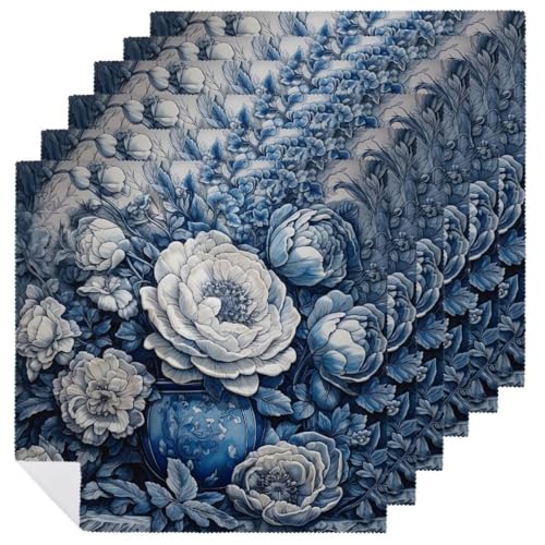Stoffservietten, saugfähig, 6 Stück, waschbare Servietten, handgezeichnete, blaue Blumen, dekorative Stoffserviette, Tischzubehör für Partys, Hochzeiten, Cocktails, 6 Stück Stoffservietten, saugfähig, 6 Stück, waschbare Servietten, handgezeichnete, blaue Blumen, dekorative Stoffserviette, Tischzubehör für Partys, Hochzeiten, Cocktails, 6 Stück von FHECVBN