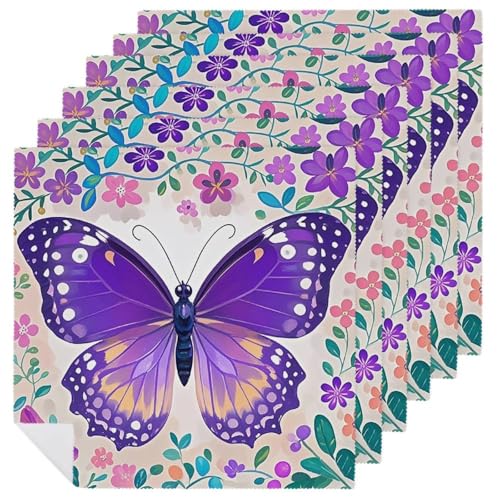 Stoffservietten, saugfähig, 6 Stück, waschbare Servietten, niedlicher lila Schmetterling, dekorative Stoffservietten, Tischzubehör für Partys, Hochzeiten, Cocktails Stoffservietten, saugfähig, 6 Stück, waschbare Servietten, niedlicher lila Schmetterling, dekorative Stoffservietten, Tischzubehör für Partys, Hochzeiten, Cocktails von FHECVBN