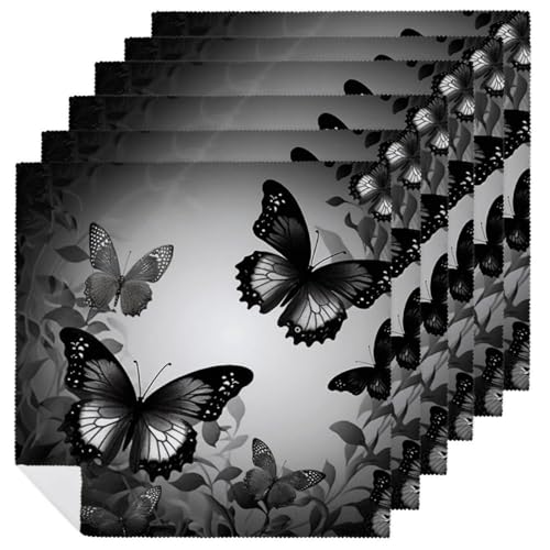 Stoffservietten, saugfähig, 6 Stück, waschbare Servietten, schwarz, grau, Schmetterlinge, dekorative Stoffserviette, Tischzubehör für Partys, Hochzeiten, Cocktails Stoffservietten, saugfähig, 6 Stück, waschbare Servietten, schwarz, grau, Schmetterlinge, dekorative Stoffserviette, Tischzubehör für Partys, Hochzeiten, Cocktails von FHECVBN