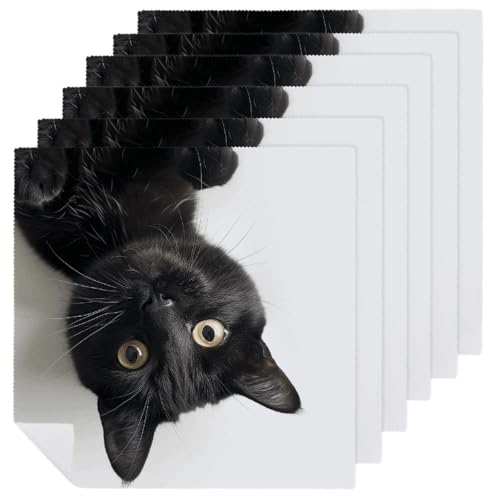 Stoffservietten, saugfähig, 6 Stück, waschbare Servietten, schwarze Katze, liegend, dekorative Stoffserviette, Tischzubehör für Partys, Hochzeiten, Cocktails, 6 Stück Stoffservietten, saugfähig, 6 Stück, waschbare Servietten, schwarze Katze, liegend, dekorative Stoffserviette, Tischzubehör für Partys, Hochzeiten, Cocktails, 6 Stück von FHECVBN