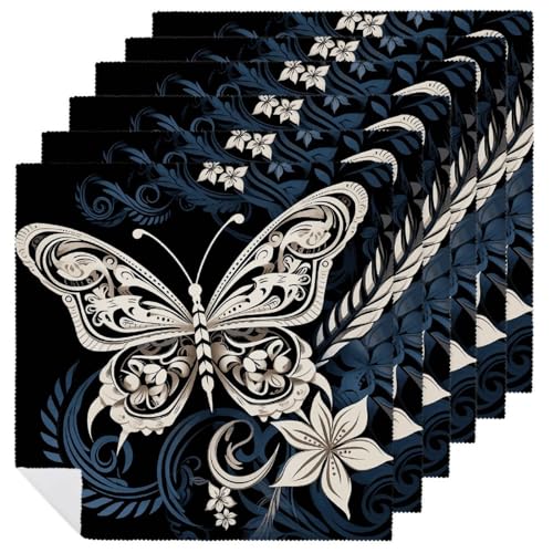 Stoffservietten, saugfähig, 6 Stück, waschbare Servietten, weiße Schmetterlinge und Stammes, dekorative Stoffservietten, Tischzubehör für Partys, Hochzeiten, Cocktails Stoffservietten, saugfähig, 6 Stück, waschbare Servietten, weiße Schmetterlinge und Stammes, dekorative Stoffservietten, Tischzubehör für Partys, Hochzeiten, Cocktails von FHECVBN