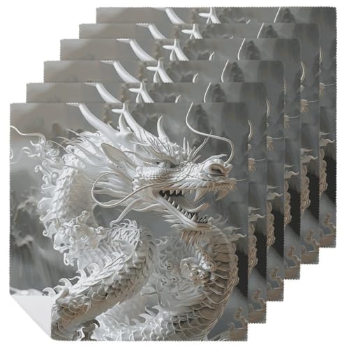 Stoffservietten, saugfähig, 6 Stück, waschbare Servietten, weißer Drachen-Stil, dekorative Stoffservietten, Tischzubehör für Partys, Hochzeiten, Cocktails, 6 Stück Stoffservietten, saugfähig, 6 Stück, waschbare Servietten, weißer Drachen-Stil, dekorative Stoffservietten, Tischzubehör für Partys, Hochzeiten, Cocktails, 6 Stück von FHECVBN