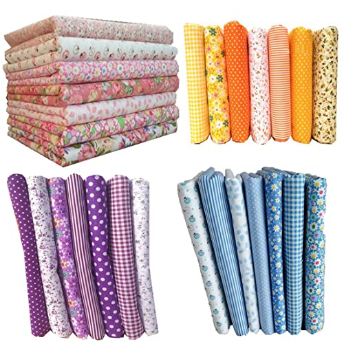 28 Stück Stoffe zum Nähen,DIY Stoffreste Baumwolle,Baumwollstoff Patchwork Stoffpaket für Kleidung, Bettwäsche, Vorhänge, Puppen, Handtaschen (Pink+Lila+Blau+Orange, 50 * 50cm) von FHEDE
