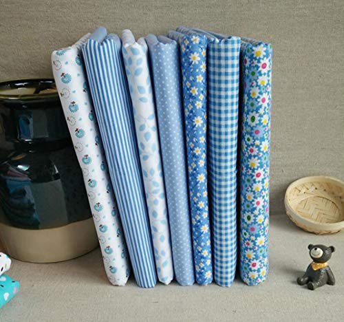 7 Stück Stoffe zum Nähen,DIY Stoffreste Baumwolle,Baumwollstoff Patchwork Stoffpaket für Kleidung, Bettwäsche, Vorhänge, Puppen, Handtaschen (Hellblau, 25 * 25cm) von FHEDE