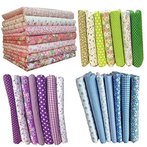 7 Stück Stoffe zum Nähen,DIY Stoffreste Baumwolle,Baumwollstoff Patchwork Stoffpaket für Kleidung, Bettwäsche, Vorhänge, Puppen, Handtaschen (Pink+Grün+Lila+Blau, 50 * 50cm) von FHEDE