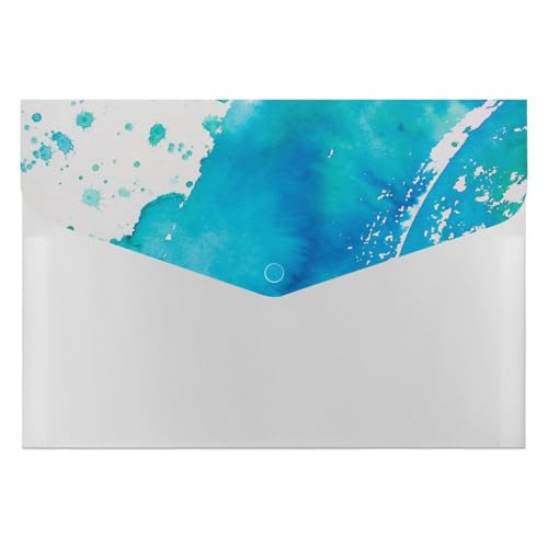 Premium PP-Dokumentenmappe, wasserdichter Aktenordner mit 6 Taschen und Schnappverschluss, leichte Aufbewahrung für Büro, Schule, Zuhause, Blau und Weiß, Aquarell von FHEDMN