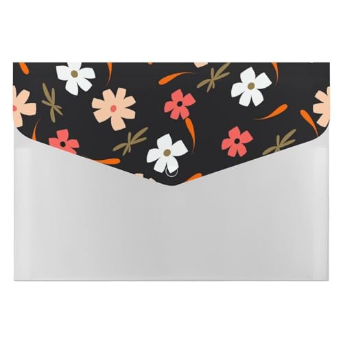 Premium PP-Dokumentenmappe, wasserdichter Aktenordner mit 6 Taschen und Schnappverschluss, leichte Aufbewahrung für Büro/Schule/Zuhause, Blumenmuster-Kleid von FHEDMN