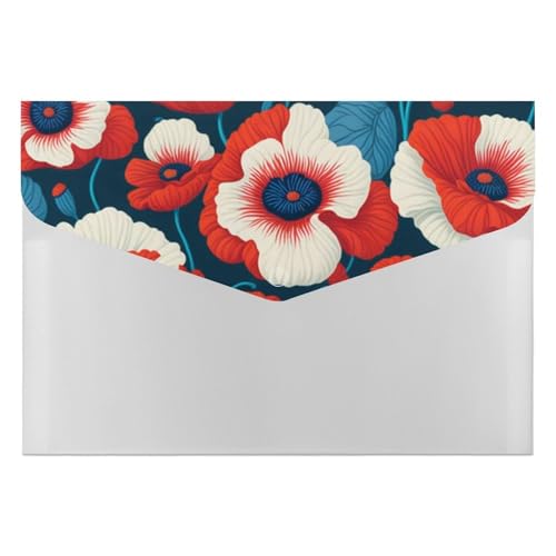 Premium PP-Dokumentenmappe, wasserdichter Aktenordner mit 6 Taschen und Schnappverschluss, leichte Aufbewahrung für Büro/Schule/Zuhause, Rot und Weiß, Mohnblume Premium PP-Dokumentenmappe, wasserdichter Aktenordner mit 6 Taschen und Schnappverschluss, leichte Aufbewahrung für Büro/Schule/Zuhause, Rot und Weiß, Mohnblume von FHEDMN