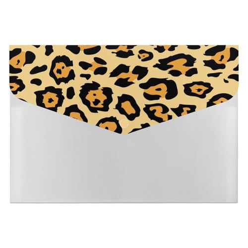 Premium PP-Dokumentenmappe, wasserdichter Aktenordner mit 6 Taschen und Schnappverschluss, leichte Aufbewahrung für Büro/Schule/Zuhause, Tierdruck, Leopardenmuster, Orange, Tiger von FHEDMN