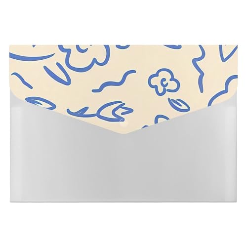 Premium PP-Dokumentenmappe, wasserdichter Aktenordner mit 6 Taschen und Schnappverschluss, leichte Aufbewahrung für Büro/Schule/Zuhause, blaue Linie Blume von FHEDMN
