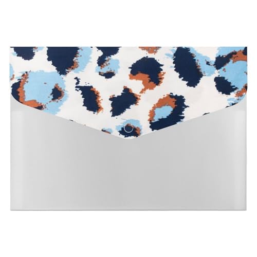 Premium PP-Dokumentenmappe, wasserdichter Aktenordner mit 6 Taschen und Schnappverschluss, leichte Aufbewahrung für Büro/Schule/Zuhause, blauer Leopardenmuster von FHEDMN