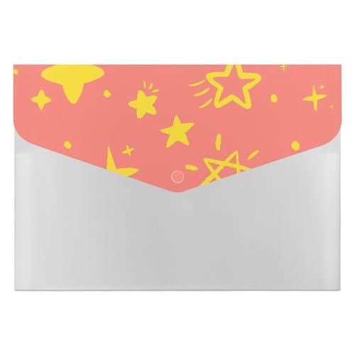 Premium PP-Dokumentenmappe, wasserdichter Aktenordner mit 6 Taschen und Schnappverschluss, leichte Aufbewahrung für Büro/Schule/Zuhause, gemustertes Sternenmuster, rosa von FHEDMN