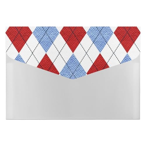 Premium PP-Dokumentenmappe, wasserdichter Aktenordner mit 6 Taschen und Schnappverschluss, leichte Aufbewahrung für Büro/Schule/Zuhause, rot/blauer Diamant-Hintergrund von FHEDMN