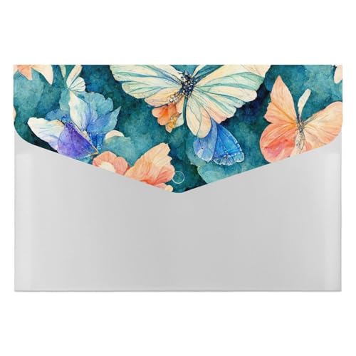 Premium PP Dokumentenmappe | Wasserdichter Aktenordner mit 6 Taschen & Schnappverschluss | Leichte Aufbewahrung für Büro/Schule/Zuhause | Blumen & Schmetterling von FHEDMN